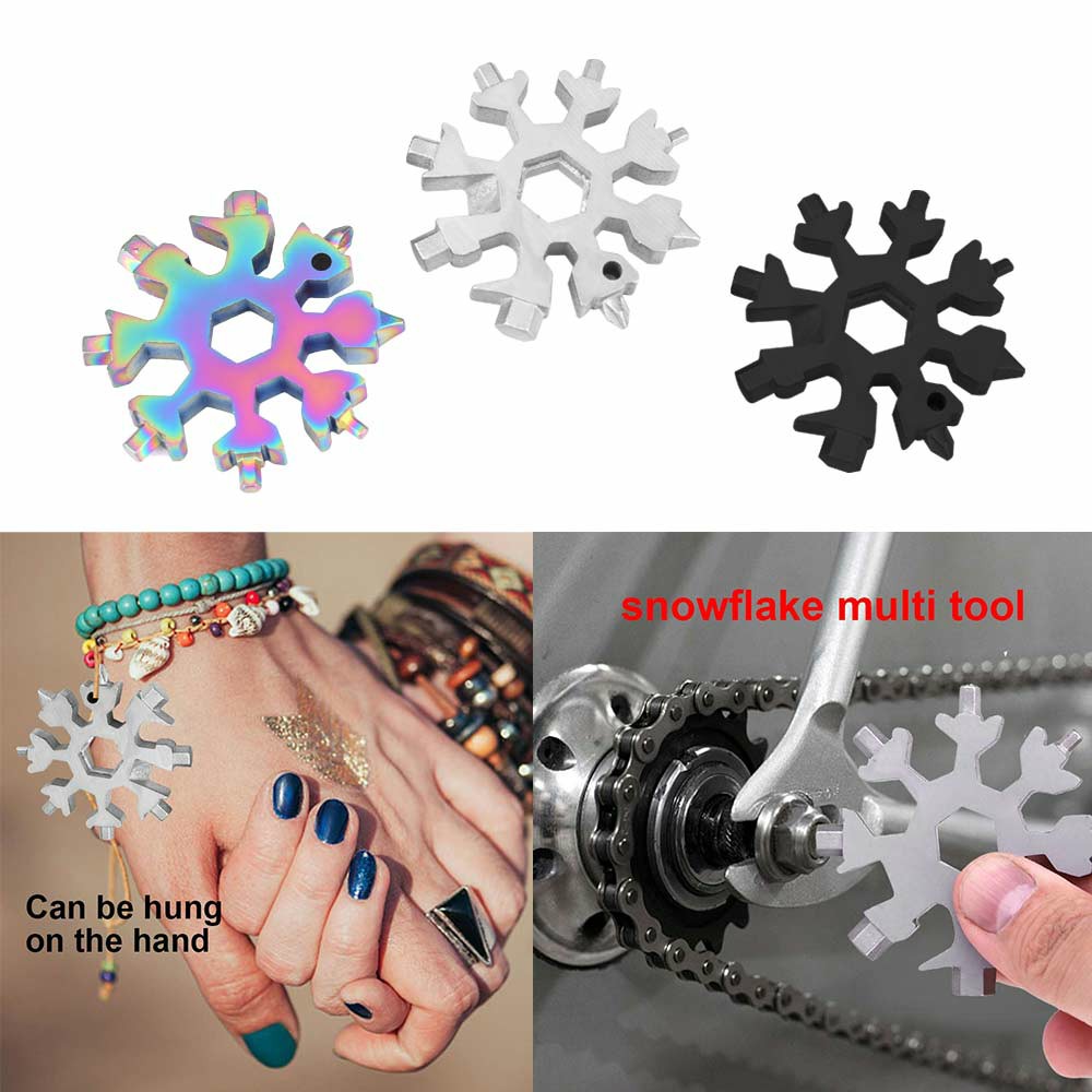 18 In 1 Stainless Tool Multi-Tool Portable Snowflake Shape Key Chain Screwdriver Kit