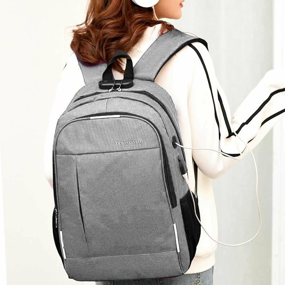 20 In Laptop Bag Backpack with USB Charging Port Headphone Jack Waterproof - Grey