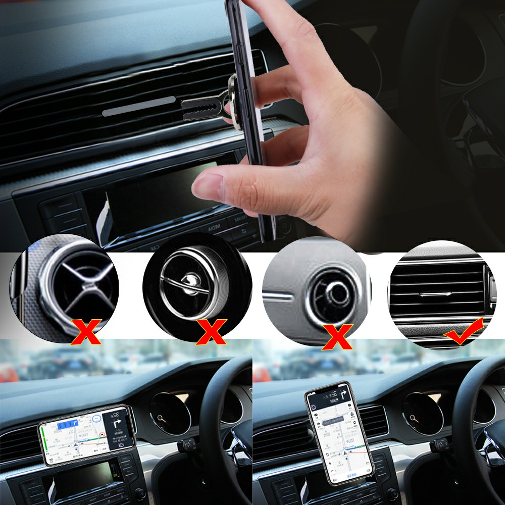 Car Phone Holder Snap-in Ring Buckle Universal 360 Degree Rotating for Air Outlet