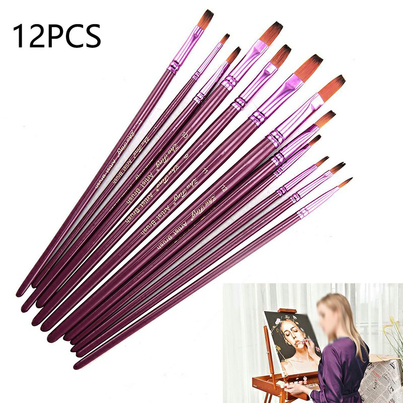12 pcs Artist Paint Brushes Pointed Brush Set Watercolor Painting Acrylic Oil