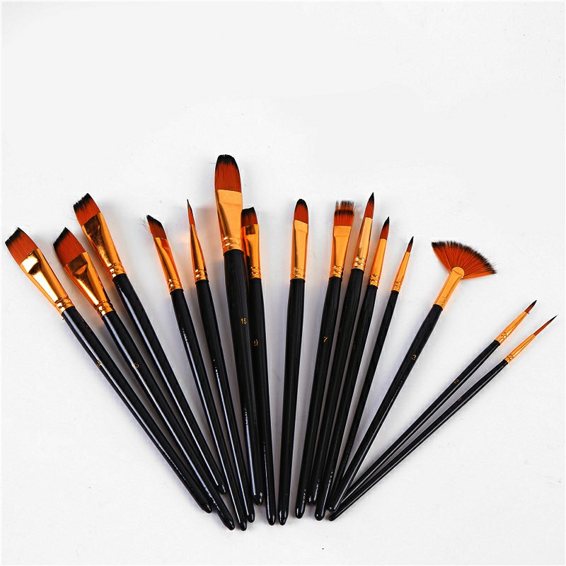15Pcs Pro Art Painting Brushes Set Acrylic Oil Watercolor Artist Paint Brush