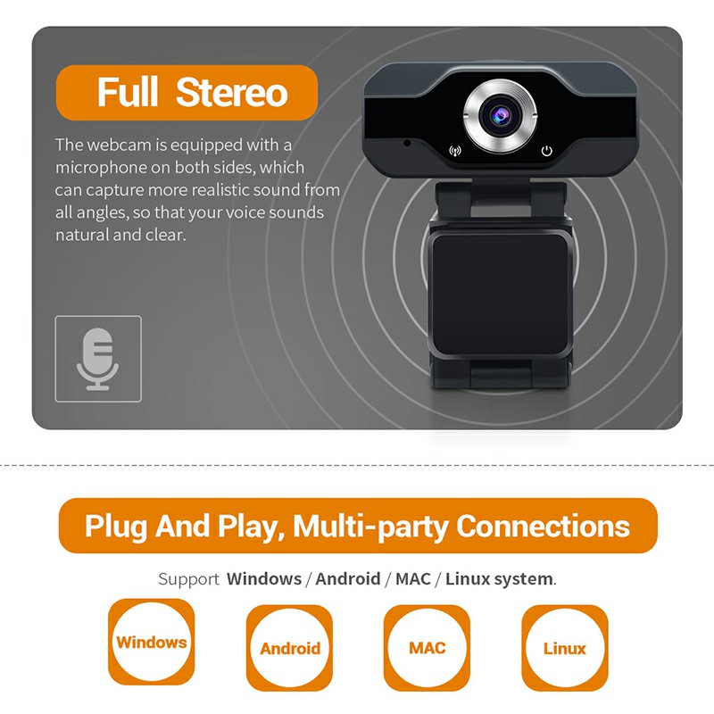 1080P USB Interface Plug And Play Webcam 2 megapixel PC Camera