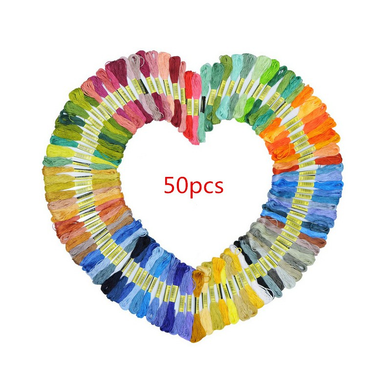 50 pcs Multi-colours Polyester Embroidery Thread Hand Cross Stitch Sewing Skeins Craft 8M