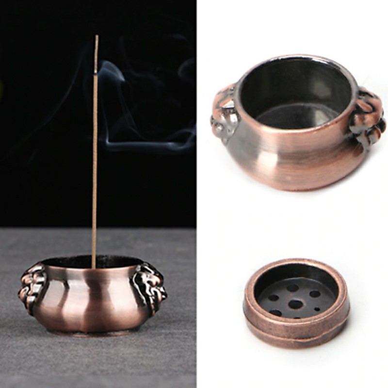 Buddha Copper Cone Incense Burner Plate Stick Tower Holder Bowl Home Decor