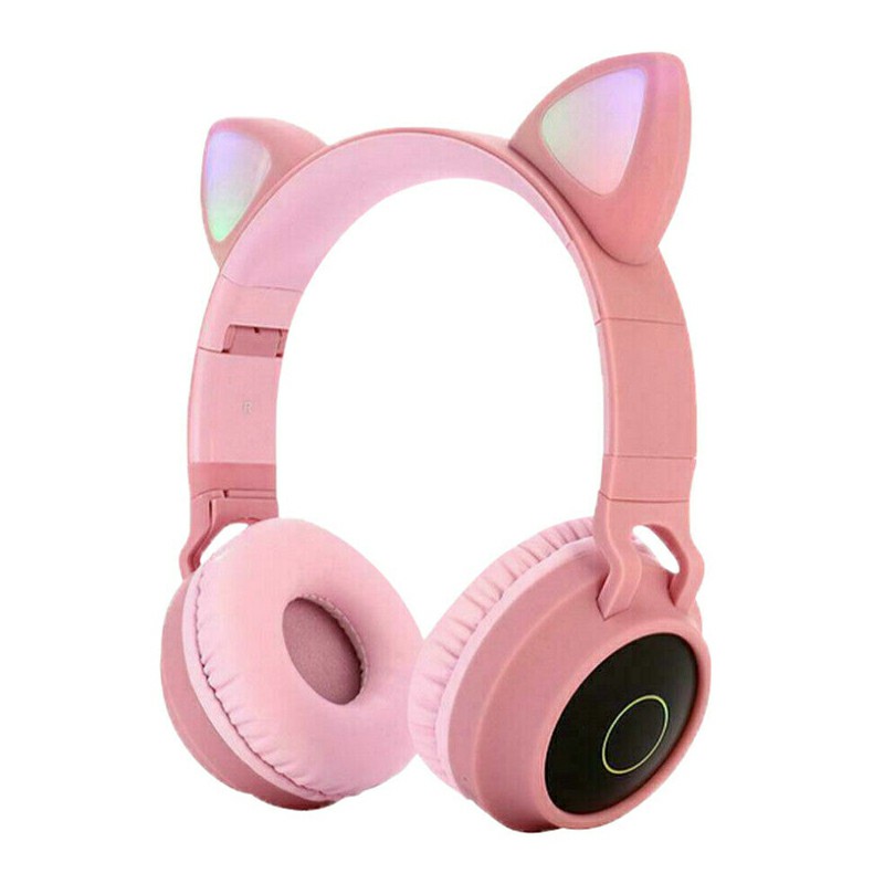 Wireless Cat Ear Bluetooth 5.0 Stereo Bass Headset LED Lights Earphone for Kids Adults