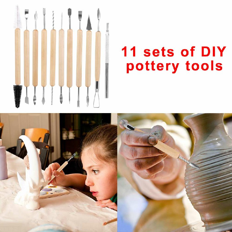 11pcs Kit Tool Polymer Clay Sculpting Ceramics Model Wood Handle Pottery Carve