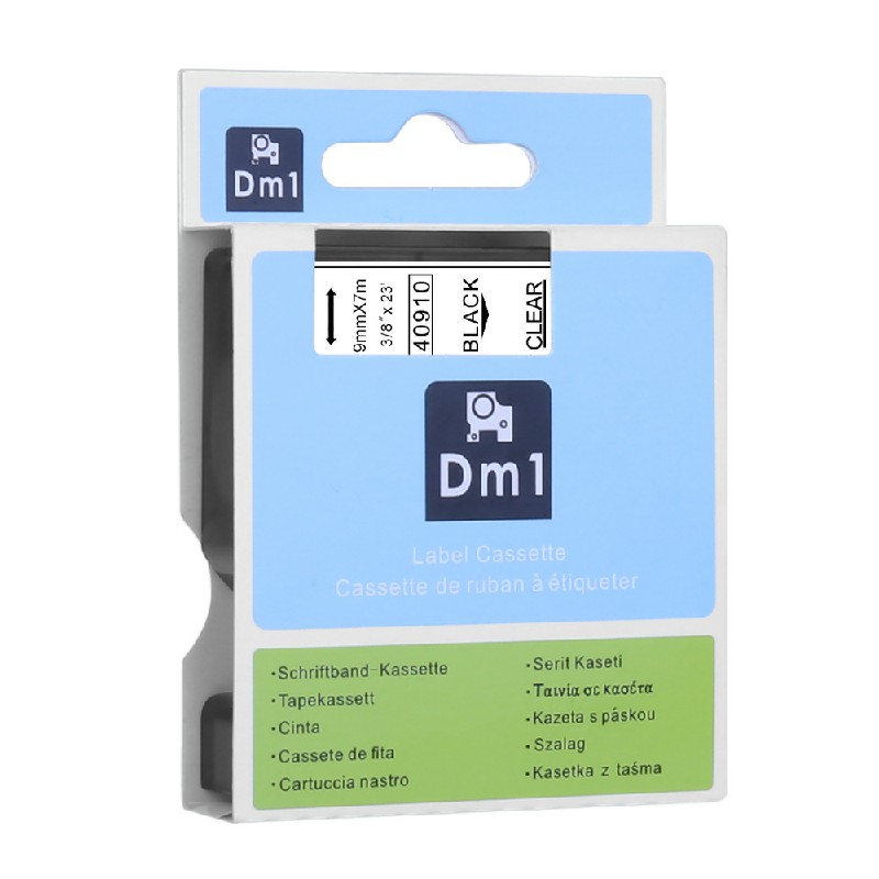 Label Tapes Compatible for DYMO DM1 Printer 9MM - Black on Clear