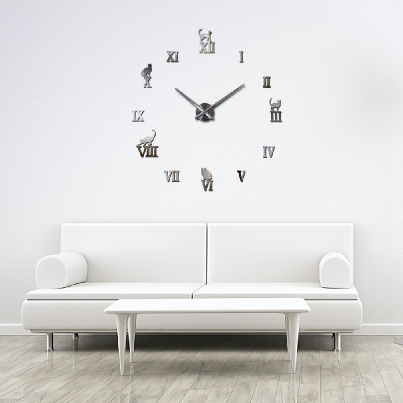 Stick On DIY Roman Numeral Acrylic Mirror Wall Clock 
