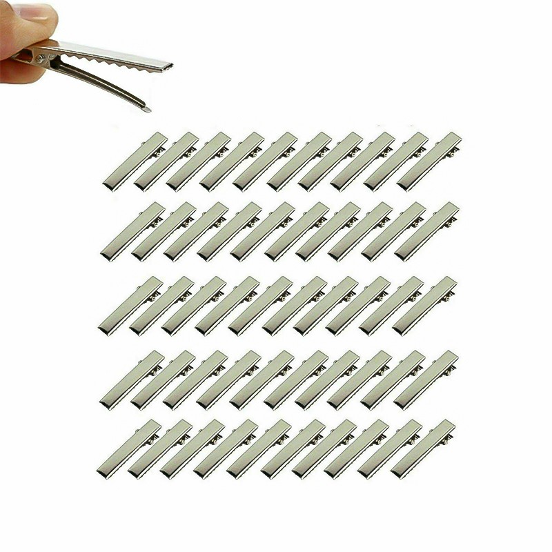 50 pcs Hair Clip Crocodile Metal Teeth Bow Blank Prong Medium Silver Pinch