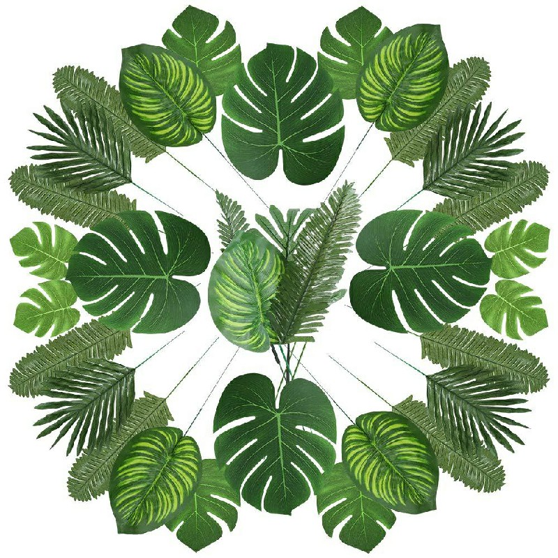 90 pcs 6 Kinds Tropical Artificial Palm Leaves Hawaiian Luau Jungle Beach Theme Party Decor