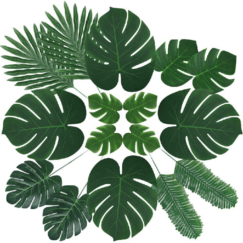 60pcs 6 kinds Tropical Artificial Palm Leaves Hawaiian Luau Jungle Beach Theme Party Decor