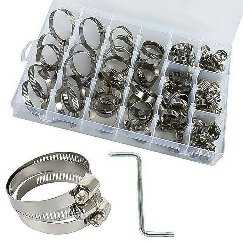 91pcs Assorted Stainless Steel Hose Clamp Kit With No Driver Jubilee Clip Set