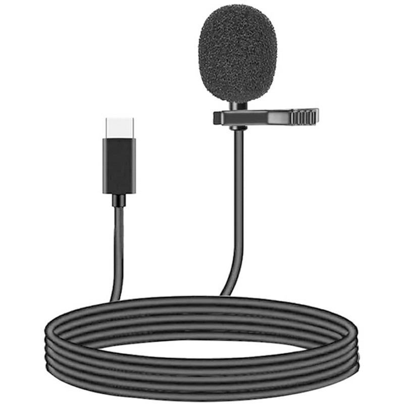 1.5m Type C Microphone USB C Mini Clip-on Lapel Lavalier Mic for Recording