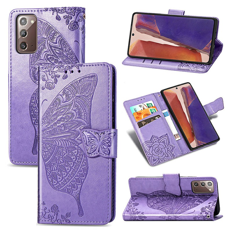 Butterfly Embosed PU Leather Case Phone Cover for Samsung Galaxy Note 20