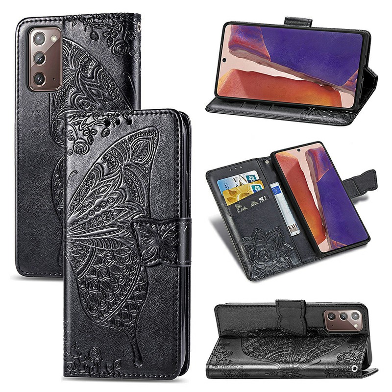 Butterfly Embosed PU Leather Case Phone Cover for Samsung Galaxy Note 20
