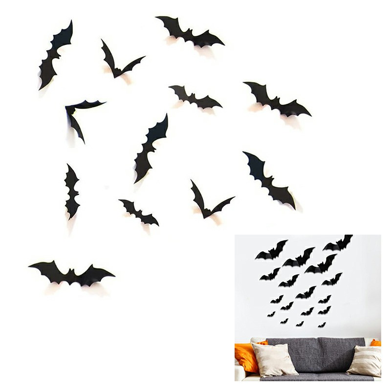 12 pcs DIY Halloween Party Supplies PVC 3D Decorative Scary Bats Wall Decal Wall Sticker