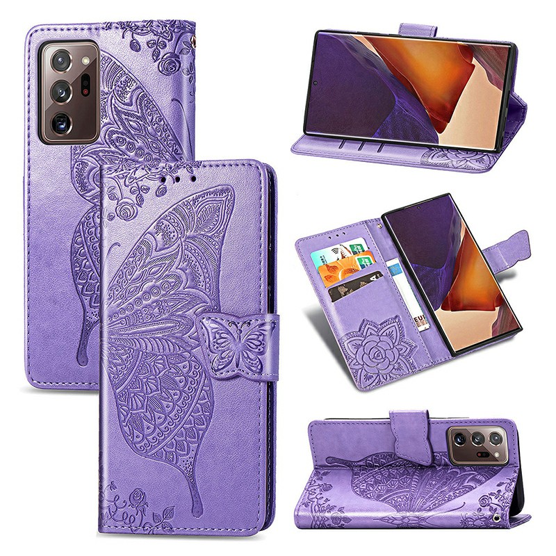 Butterfly Embosed Pattern PU Leather Case for Samsung Galaxy Note 20 Ultra