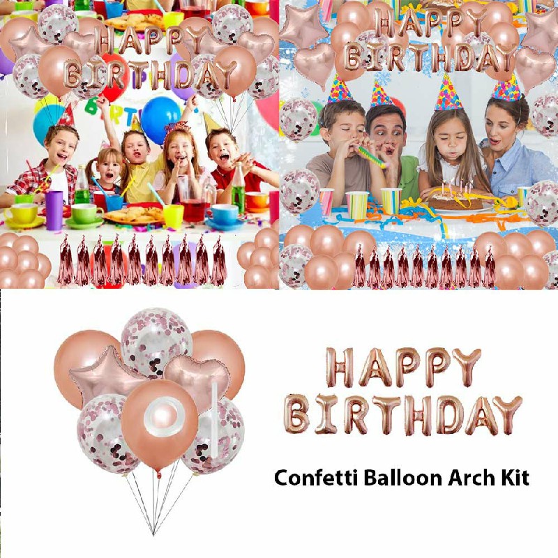 Rose Gold Happy Birthday Bunting Banner Balloons Tinsel Confetti Balloon Arch Kit Party Decor