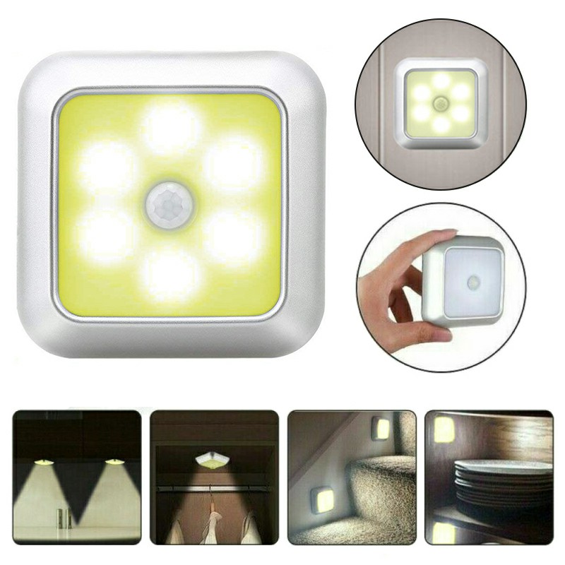 6 LED Motion Sensor Lights PIR Wireless Night Light Cabinet Closet Stair Lamp