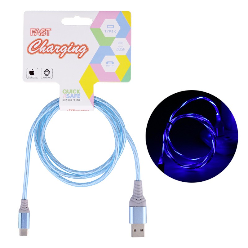 Flashing USB 3.1 Type C Cable Soft USB C Charger Cables 1m