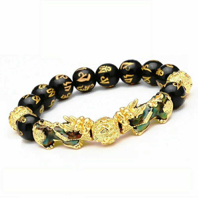 Feng Shui Black Obsidian Beads Pi Xiu Wealth Bracelet Good Luck Unisex Jewelry