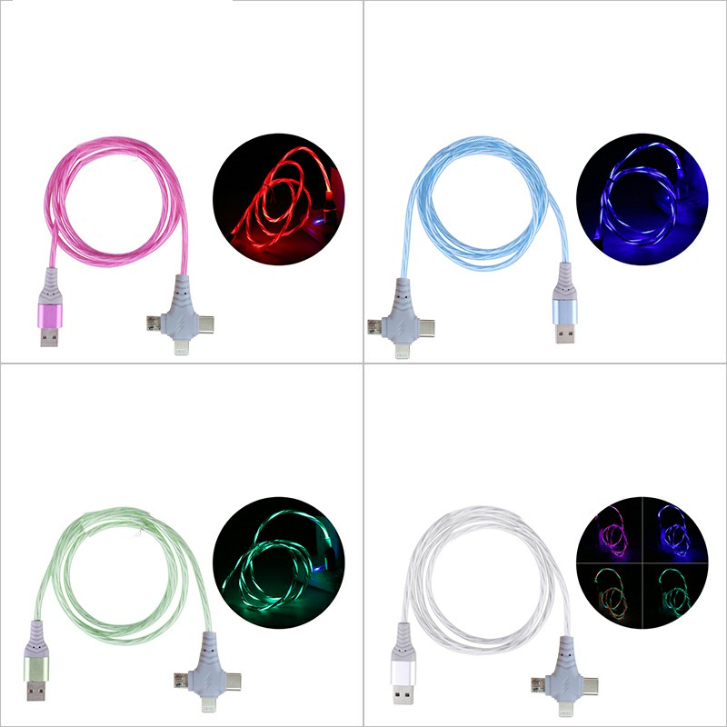 3 in 1 Flashing Type-c Micro USB and 8 pin USB Charge Cable Android Cable Cables for iPhone