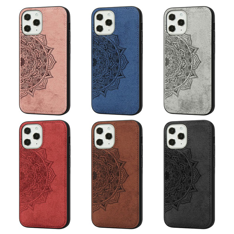 Mandala Embossed Fabric Phone Case TPU + PC Back Case for iPhone 12 Pro Max