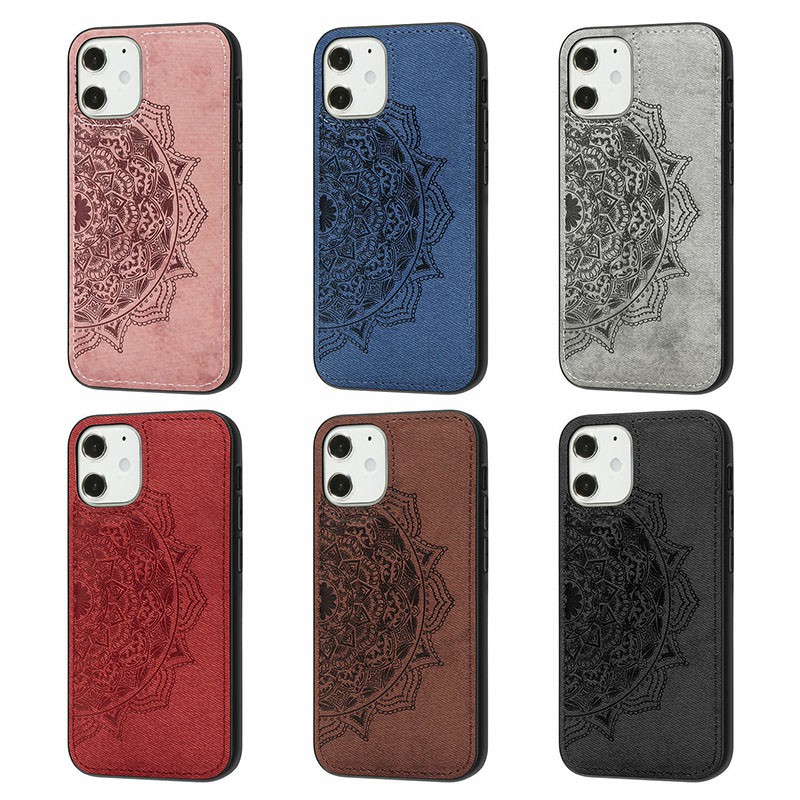 Mandala Embossed Fabric Phone Case TPU + PC Back Case for iPhone 12
