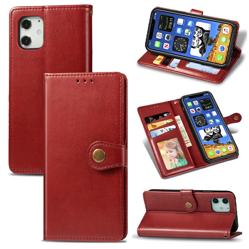 Magnetic Buckle PU Leather Wallet Case Flip Stand Cover for iPhone 12