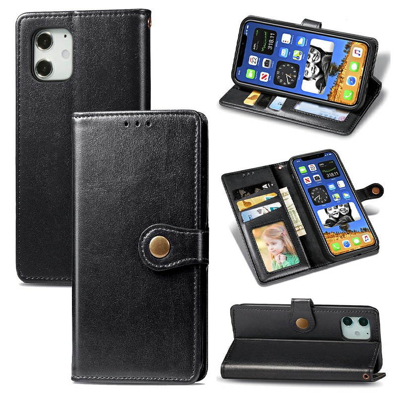 Magnetic Buckle PU Leather Wallet Case Flip Stand Cover for iPhone 12 Mini