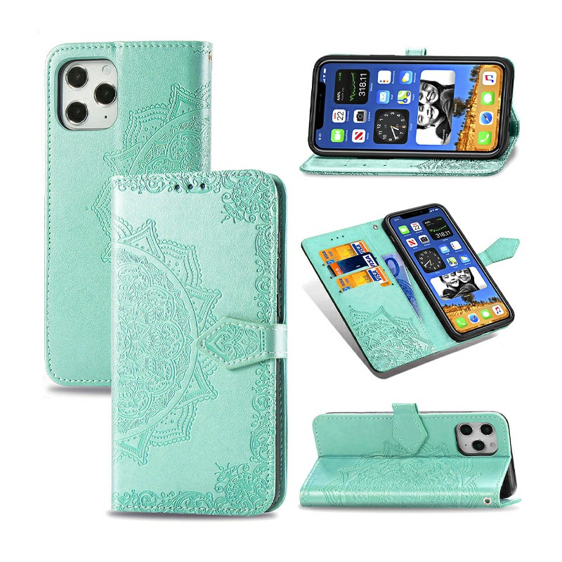 Mandala Embossed Case PU Leather Case Wallet Cover for iPhone 12 Pro Max