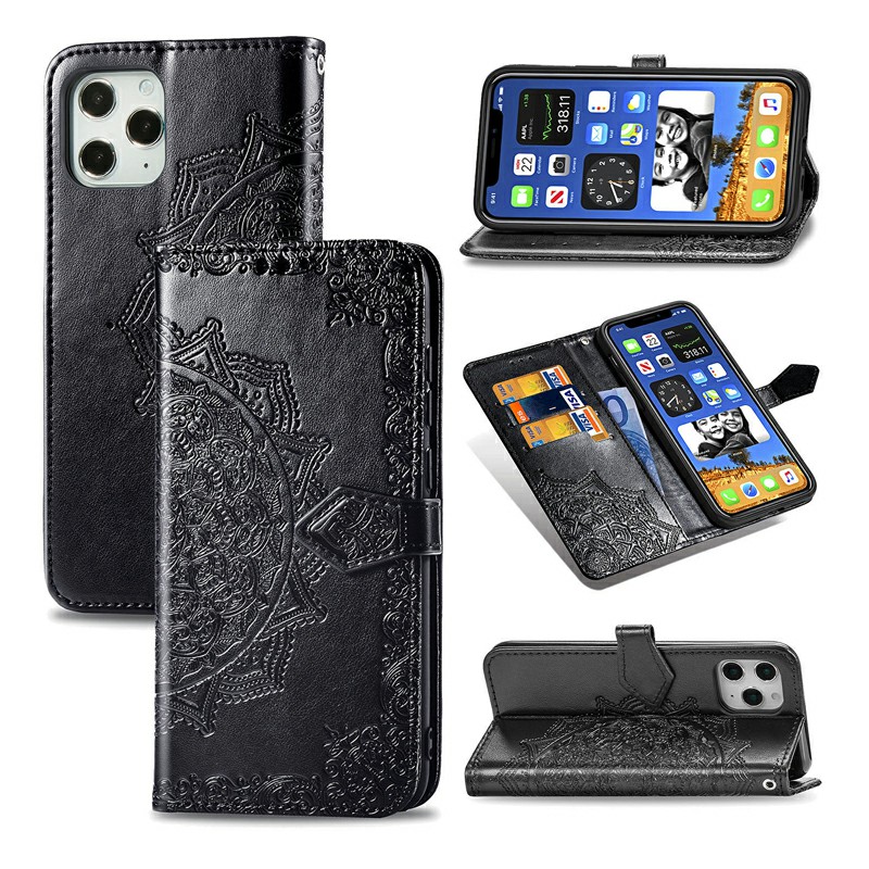 Mandala Embossed Case PU Leather Case Wallet Cover for iPhone 12 Pro Max