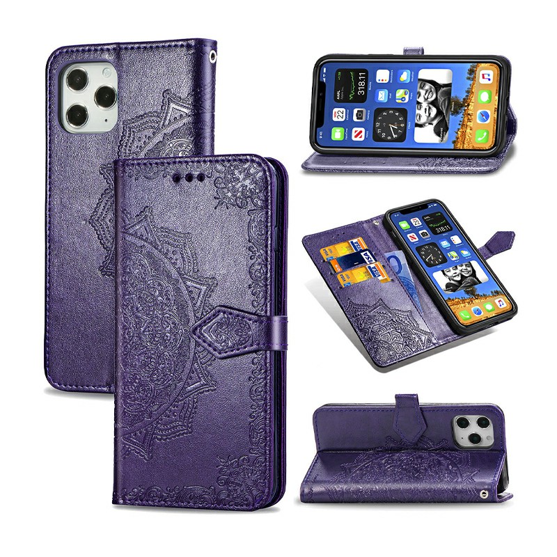 Mandala Embossed Case PU Leather Case Wallet Cover for iPhone 12 Pro