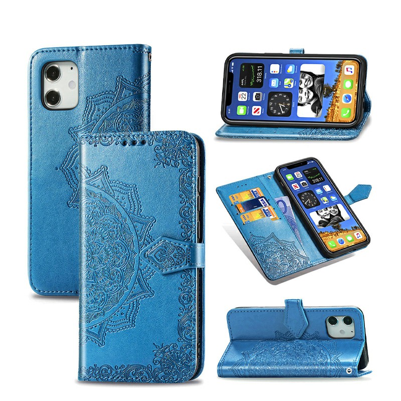 Mandala Embossed Case PU Leather Case Wallet Cover for iPhone 12