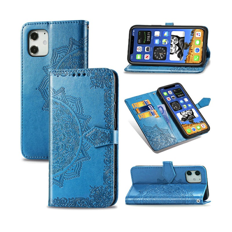 Mandala Embossed Case PU Leather Case Wallet Cover for iPhone 12 Mini