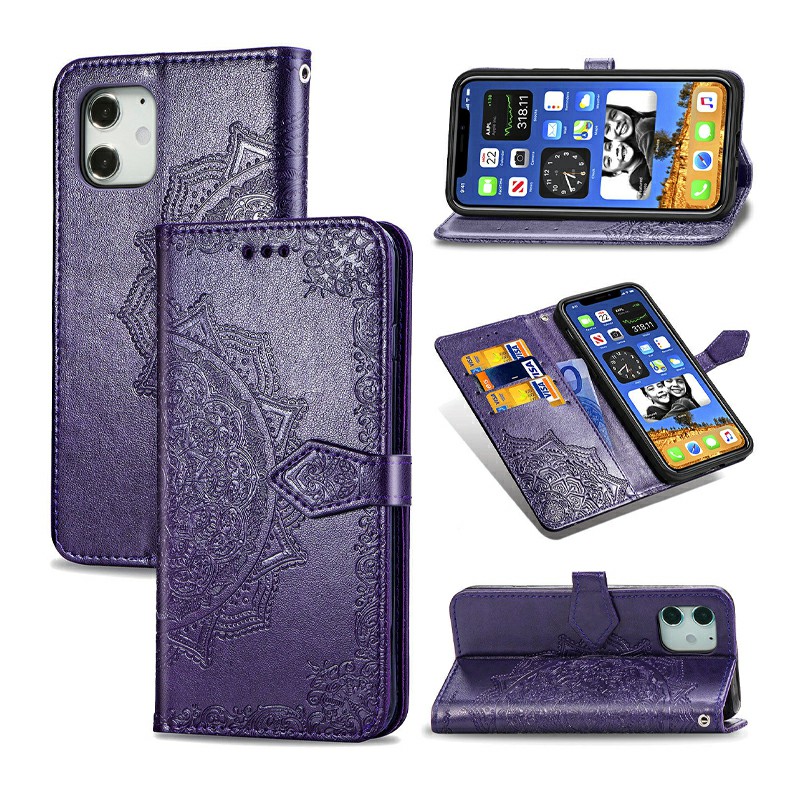 Mandala Embossed Case PU Leather Case Wallet Cover for iPhone 12 Mini