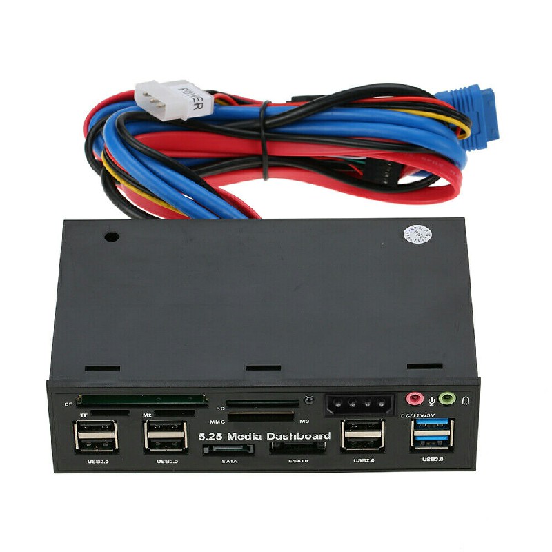 5.25 inch Multi Media Dashboard Front Panel Audio Port SD CF Card Reader e-SATA USB.