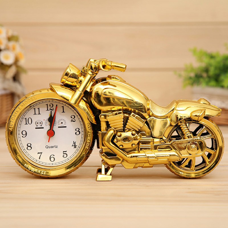 Fashion Creative Motorcycle Alarm Clock Home Decoration Wall Clock Desktop Clock - Gold