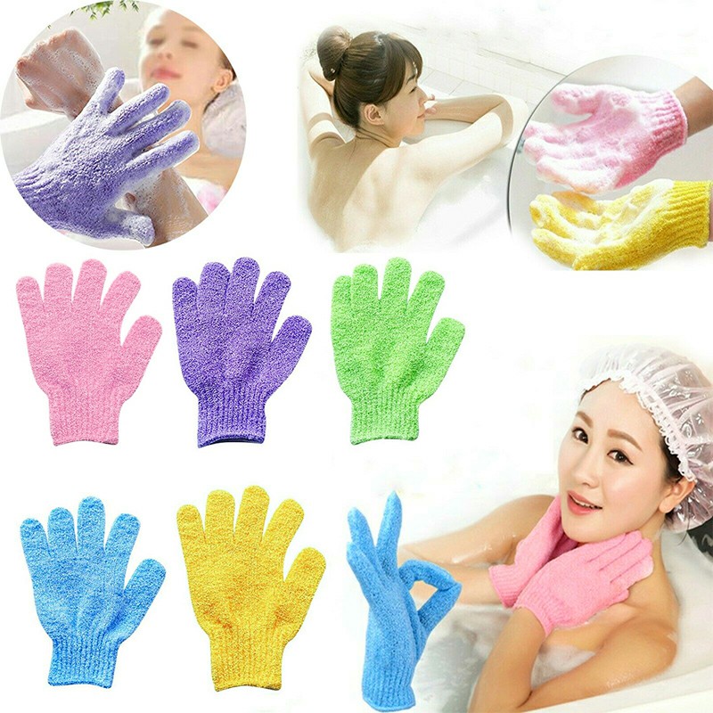 1 pair Exfoliating Body Scrub Gloves Shower Bath Mitt Loofah Skin Massage Sponge Spa