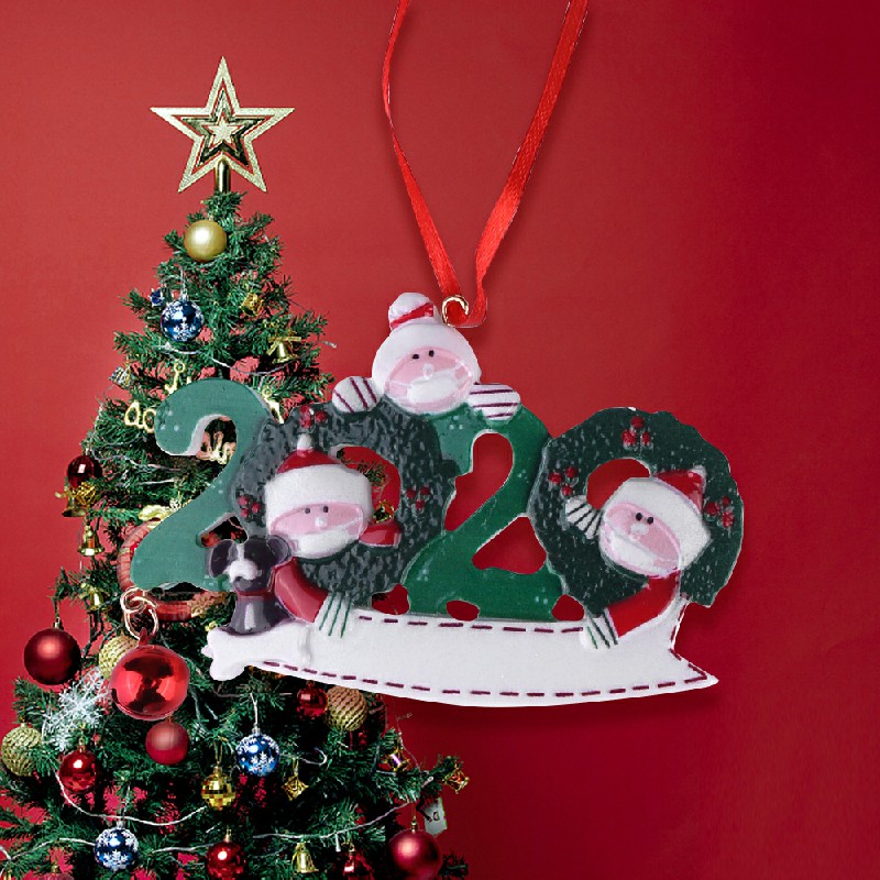 Resin Christmas Tree Ornament 2020 Quarantine Family Xmas Lockdown Decoration DIY name - 3 Heads