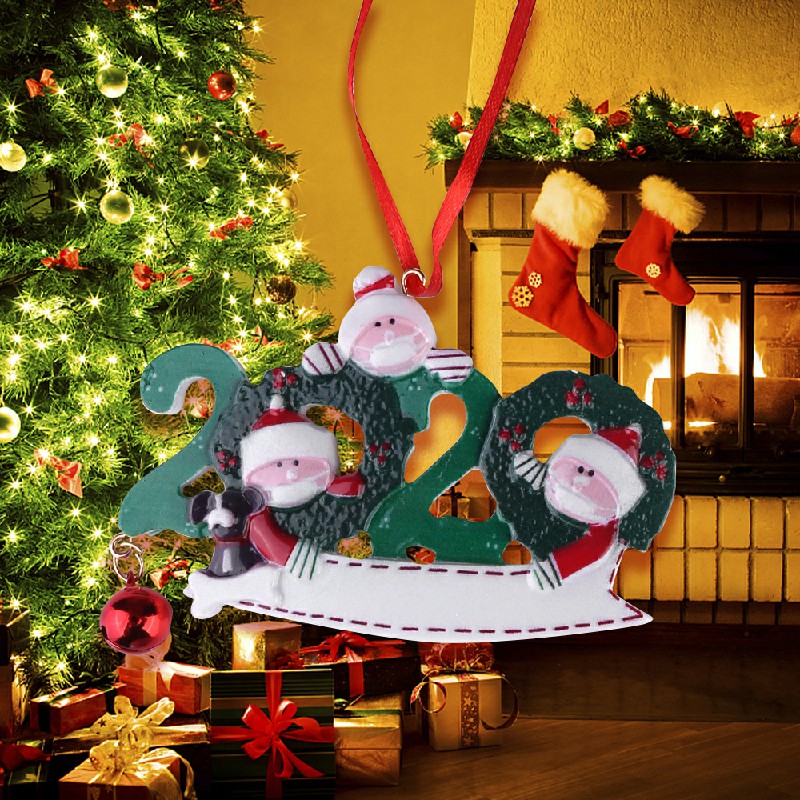 Resin Christmas Tree Ornament 2020 Quarantine Family Xmas Lockdown Decoration DIY name - 3 Heads