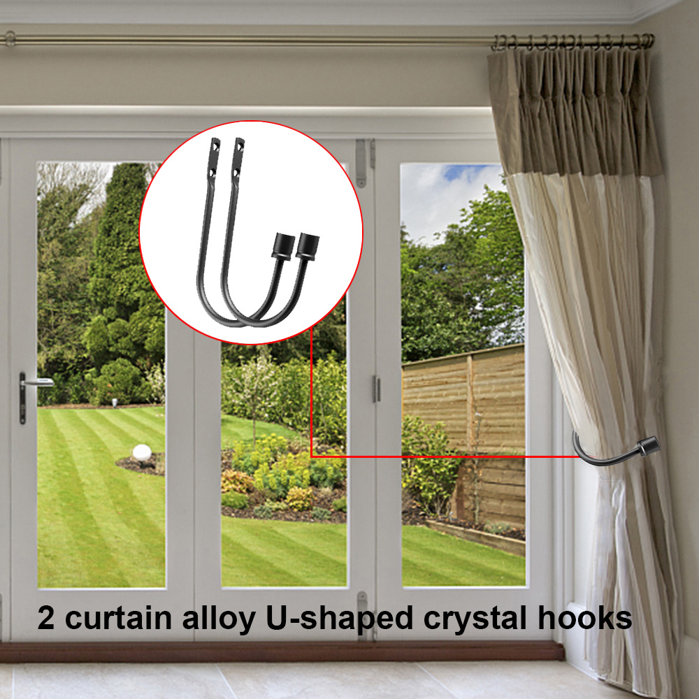 2Pcs Window Curtain Hold Backs Wall Tie Back Hooks Metal U Holdback Holder - Silver