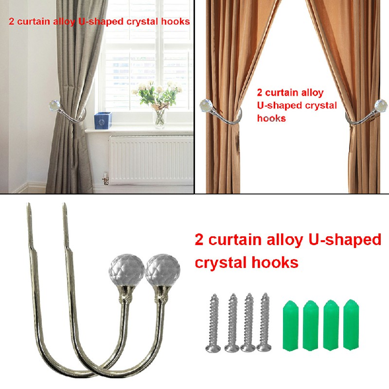 2 pcs Window Curtain Hold Backs Tie Back Hooks Crystal Metal Sliver Holdback Holder