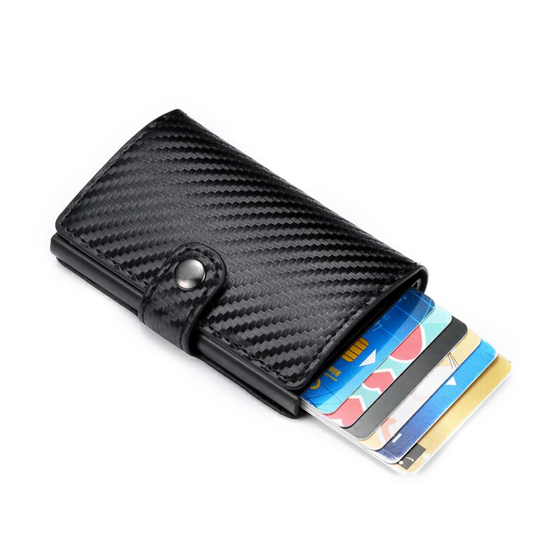 RFID Blocking Genuine Leather Credit Card Holder Money Cash Clip Wallet with Buckle