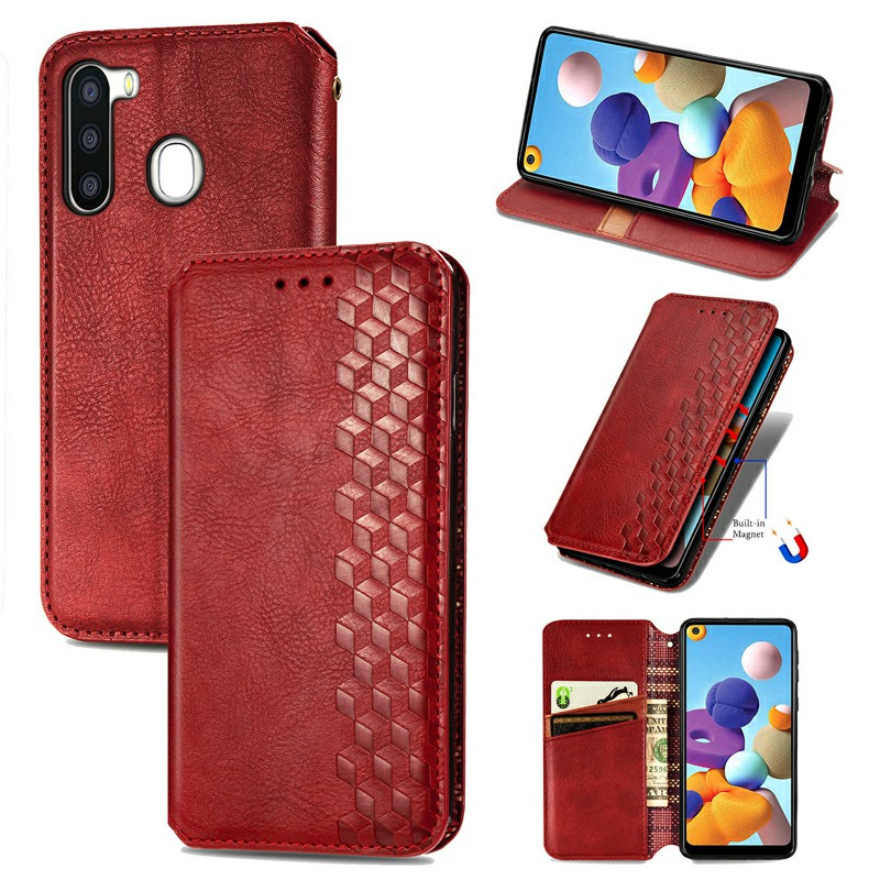Magnetic Buckle PU Leather Wallet Flip Stand Case Cover for Samsung Galaxy A21