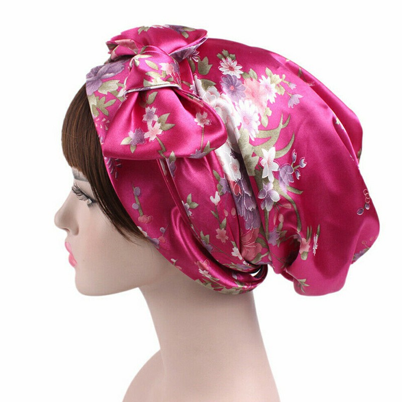Women Turban Hijab Scarf Bonnet Hair Wrap Satin Bow Headscarf Sleeping Cap