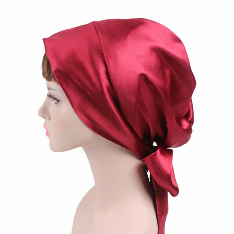 Women Turban Hijab Scarf Bonnet Hair Wrap Satin Bow Headscarf Sleeping Cap