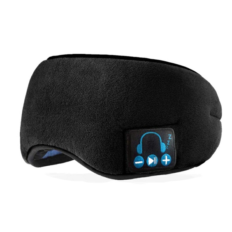 Wireless Bluetooth Headphones Cotton Travel Sleeping Music Mask Built-in Stereo Speakers Mic - Black