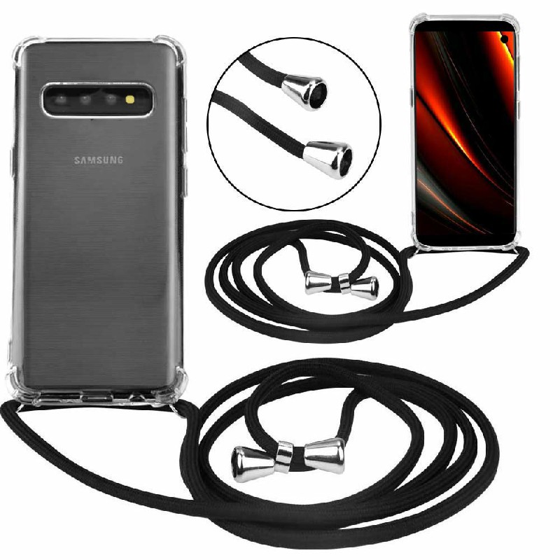 Silicone Protection Phone Case Back Cover with Strap Lanyard for Samsung Galaxy S10