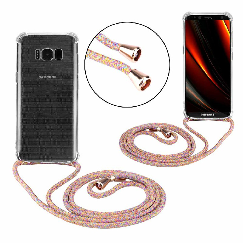 Silicone Protection Phone Case Back Cover with Strap Lanyard for Samsung Galaxy S8